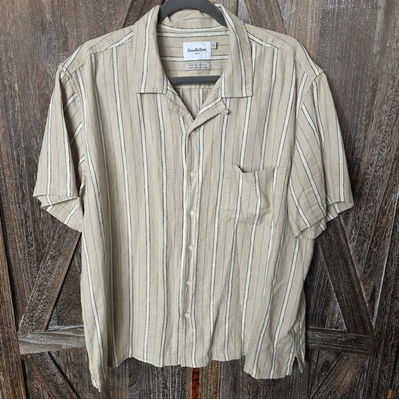 Goodfellow & Co Other - Goodfellow & Co Shirt Mens Size XL Tan White Black Stripes Button Up Linen Blend